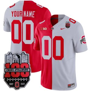 Custom Ohio State Buckeyes Football Scarlet Grey Split Jersey w/ 100th Anniversary Patch - All Stitched