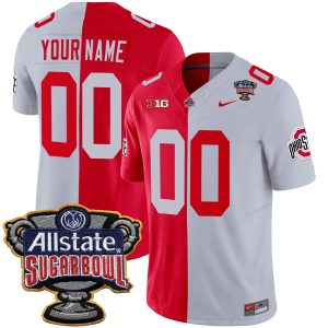 Custom Ohio State Buckeyes Football Scarlet Grey Split Jersey w/ Allstate Sugar Bowl Patch - All Stitched