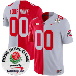 Custom Ohio State Buckeyes Football Scarlet Grey Split Jersey w/ Rose Bowl Patch - All Stitched