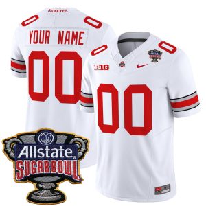 Custom Ohio State Buckeyes Football White Vapor F.U.S.E Limited Jersey w/ Allstate Sugar Bowl Patch - All Stitched