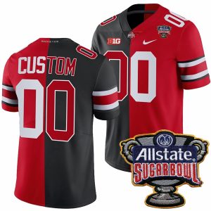 Custom Ohio State Buckeyes Football Scarlet Black Split Jersey w/ Allstate Sugar Bowl Patch - All Stitched