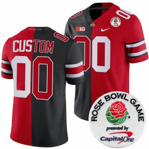 Custom Ohio State Buckeyes Football Scarlet Black Split Jersey w/ Rose Bowl Patch - All Stitched