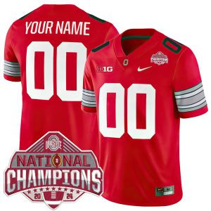 Custom Ohio State Buckeyes Football Scarlet Alternate Game 2024 CFP Champions Jersey - All Stitched