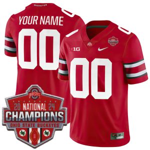 Custom Ohio State Buckeyes Football Scarlet Game 2024 CFP Champions Jersey - All Stitched