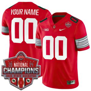 Custom Ohio State Buckeyes Football Scarlet Alternate Game 2024 CFP Champions Jersey - All Stitched