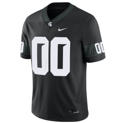 Alternative view of Custom Michigan State Spartans Football Black Game Jersey - All Stitched