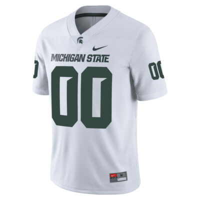 Alternative view of Custom Michigan State Spartans Football White Alternate Game Jersey - All Stitched