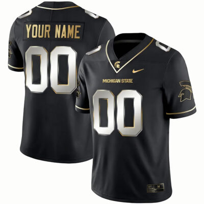 Custom Michigan State Spartans Football Black Gold Jersey - All Stitched