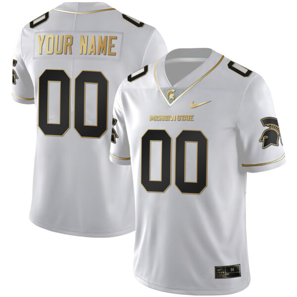 Custom Michigan State Spartans Football White Gold Jersey - All Stitched