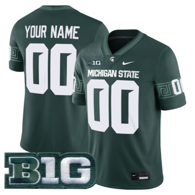 Custom Michigan State Spartans Football Green Game Jersey w/ B1G Patch - All Stitched