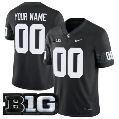 Custom Michigan State Spartans Football Black Game Jersey w/ B1G Patch - All Stitched