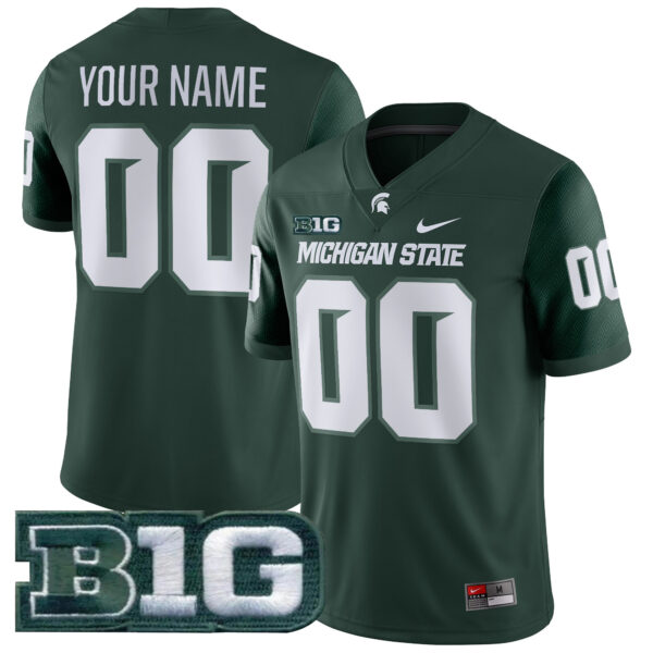 Custom Michigan State Spartans Football Green Alternate Game Jersey w/ B1G Patch - All Stitched