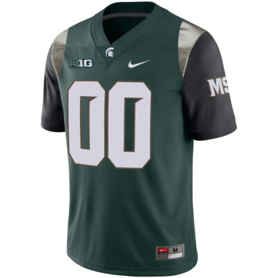 Alternative view of Custom Michigan State Spartans Football Green Alternate Game Jersey w/ B1G Patch - All Stitched