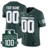 Custom Michigan State Spartans Football Green Game Jersey w/ 100th Spartan Stadium Patch - All Stitched