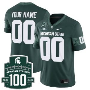 Custom Michigan State Spartans Football Green Game Jersey w/ 100th Spartan Stadium Patch - All Stitched