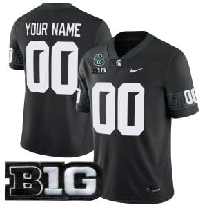 Custom Michigan State Spartans Football Black Game Jersey w/ 100th Spartan Stadium Patch - All Stitched