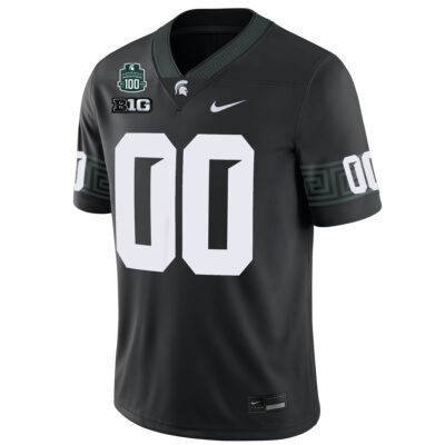 Alternative view of Custom Michigan State Spartans Football Black Game Jersey w/ 100th Spartan Stadium Patch - All Stitched