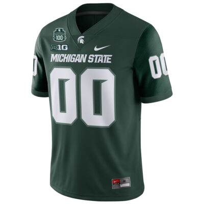 Alternative view of Custom Michigan State Spartans Football Green Alternate Game Jersey w/ 100th Spartan Stadium Patch - All Stitched