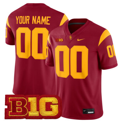 Custom USC Trojans Football Cardinal Game Jersey w/ B1G Patch - All Stitched