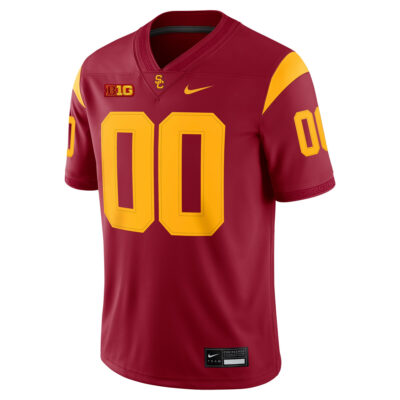 Alternative view of Custom USC Trojans Football Cardinal Game Jersey w/ B1G Patch - All Stitched