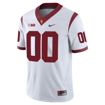 Alternative view of Custom USC Trojans Football White Game Jersey w/ B1G Patch - All Stitched