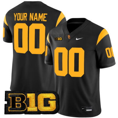 Custom USC Trojans Football Black Game Jersey w/ B1G Patch - All Stitched