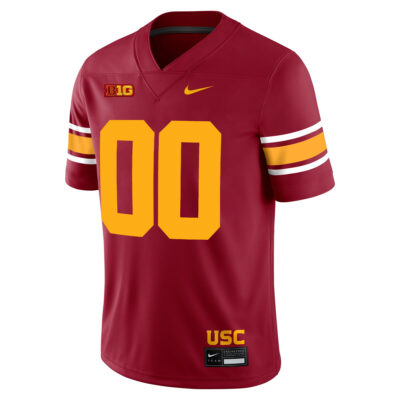 Alternative view of Custom USC Trojans Football Cardinal Alternate Game Jersey w/ B1G Patch - All Stitched