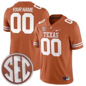 Custom Texas Longhorns Football Orange Game Jersey w/ SEC Patch - All Stitched