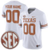 Custom Texas Longhorns Football White Game Jersey w/ SEC Patch - All Stitched