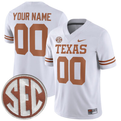 Custom Texas Longhorns Football White Game Jersey w/ SEC Patch - All Stitched