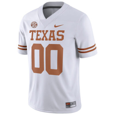 Alternative view of Custom Texas Longhorns Football White Game Jersey w/ SEC Patch - All Stitched