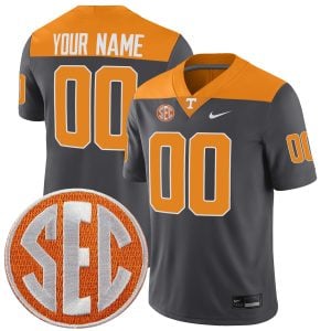 Custom Tennessee Volunteers Football Anthracite Game Jersey w/ SEC Patch - All Stitched