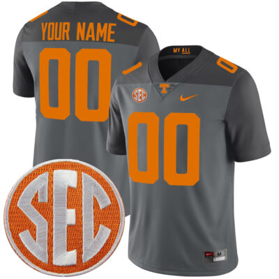 Custom Tennessee Volunteers Football Smokey Grey Alternate Game Jersey w/ SEC Patch - All Stitched