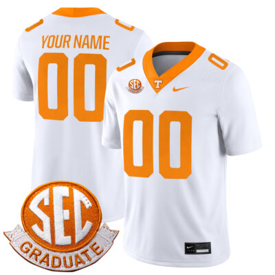 Custom Tennessee Volunteers Football White Game Jersey w/ SEC Graduation Patch - All Stitched