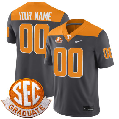 Custom Tennessee Volunteers Football Anthracite Game Jersey w/ SEC Graduation Patch - All Stitched