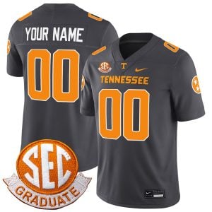 Custom Tennessee Volunteers Football Smokey Grey Tennessee State Jersey w/ SEC Graduation Patch - All Stitched