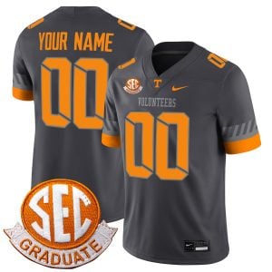 Custom Tennessee Volunteers Football Anthracite Alternate Game Jersey w/ SEC Graduation Patch - All Stitched