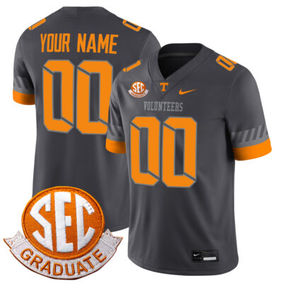 Custom Tennessee Volunteers Football Anthracite Alternate Game Jersey w/ SEC Graduation Patch - All Stitched