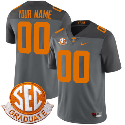 Custom Tennessee Volunteers Football Smokey Grey Alternate Game Jersey w/ SEC Graduation Patch - All Stitched