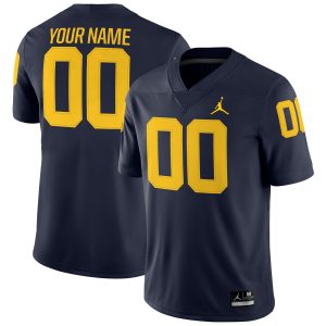 Custom Michigan Wolverines Football Navy Game Jersey - All Stitched