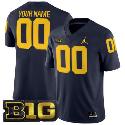 Custom Michigan Wolverines Football Navy Game Jersey w/ B1G Patch - All Stitched