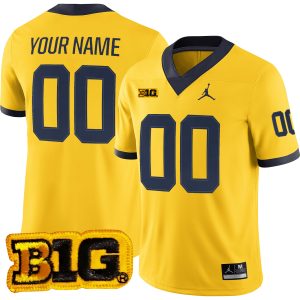 Custom Michigan Wolverines Football Maize Game Jersey w/ B1G Patch - All Stitched