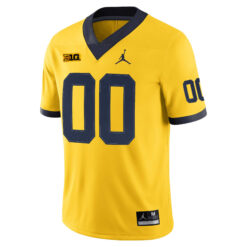 Alternative view of Custom Michigan Wolverines Football Maize Game Jersey w/ B1G Patch - All Stitched