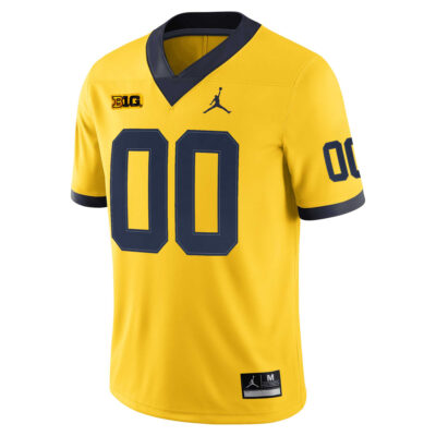 Alternative view of Custom Michigan Wolverines Football Maize Game Jersey w/ B1G Patch - All Stitched