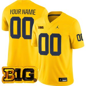 Custom Michigan Wolverines Football Maize Alternate Game Jersey w/ B1G Patch - All Stitched