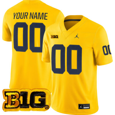 Custom Michigan Wolverines Football Maize Alternate Game Jersey w/ B1G Patch - All Stitched