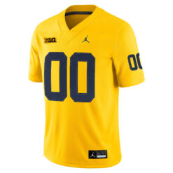 Alternative view of Custom Michigan Wolverines Football Maize Alternate Game Jersey w/ B1G Patch - All Stitched