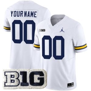Custom Michigan Wolverines Football White Vapor F.U.S.E Limited Jersey w/ B1G Patch - All Stitched