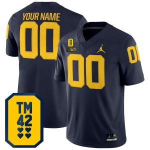 Custom Michigan Wolverines Football Navy Game Jersey w/ TM42 Patch - All Stitched