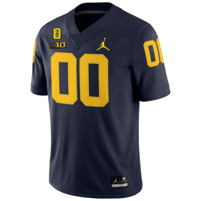 Alternative view of Custom Michigan Wolverines Football Navy Game Jersey w/ TM42 Patch - All Stitched